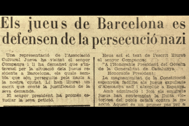La comunitat jueva de Barcelona sol·licita protecció al president Companys. Nota de premsa. Font Blog Barcelona Anys Trenta