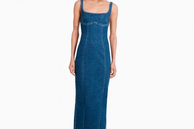 Vestido denim largo de tirantes Vestido denim largo de tirantes