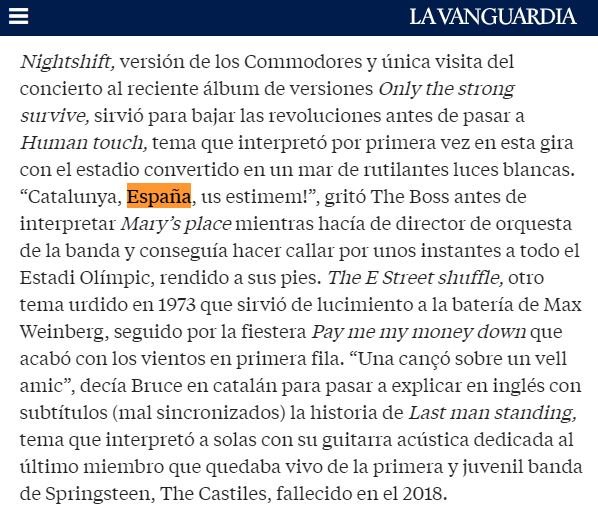 La Vanguardia, Bruce Springsteen
