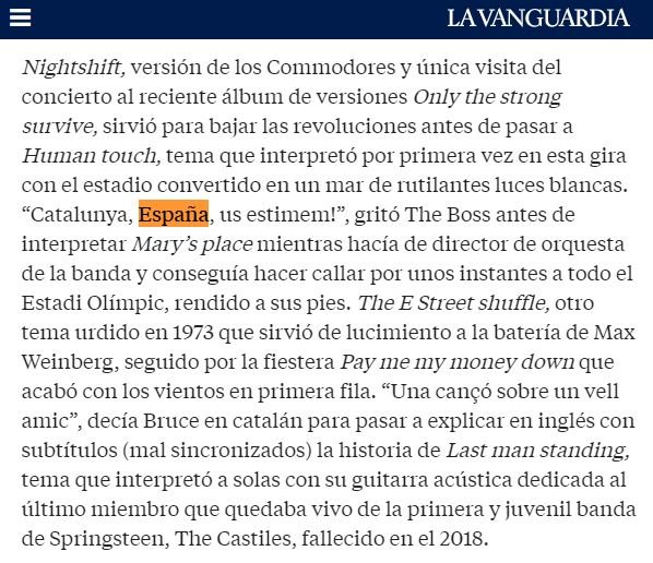 La Vanguardia, Bruce Springsteen La Vanguardia, Bruce Springsteen