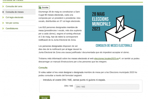 Eina comprovar mesa electoral Sant Cugat Eina comprovar mesa electoral Sant Cugat