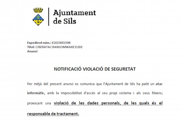 Comunicat Ajuntament Sils ciberatac Comunicat Ajuntament Sils ciberatac