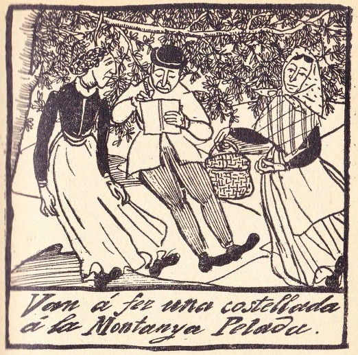 Il·lustració de l'Auca del Senyor Esteve (1907) amb una menció a la muntanya pelada