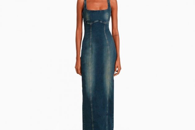 Vestit denim llarg tirants efecte rentat Vestit denim llarg tirants efecte rentat