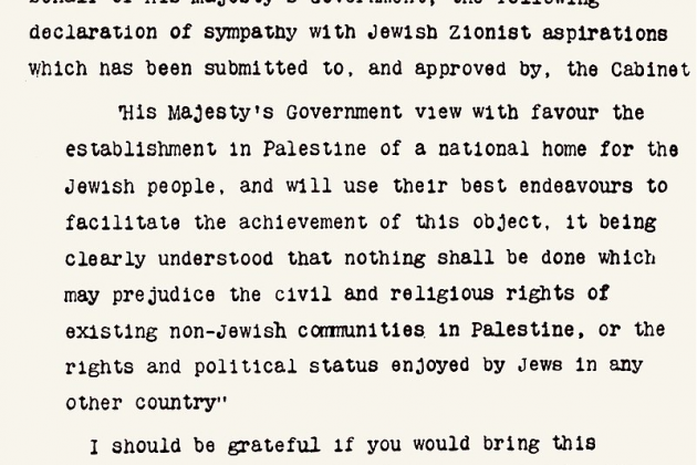 Declaració de Balfour (1917). Font Birtish Library