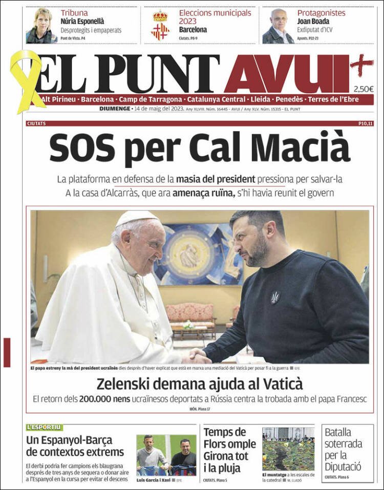 Portada El Punt Avui Portada El Punt Avui