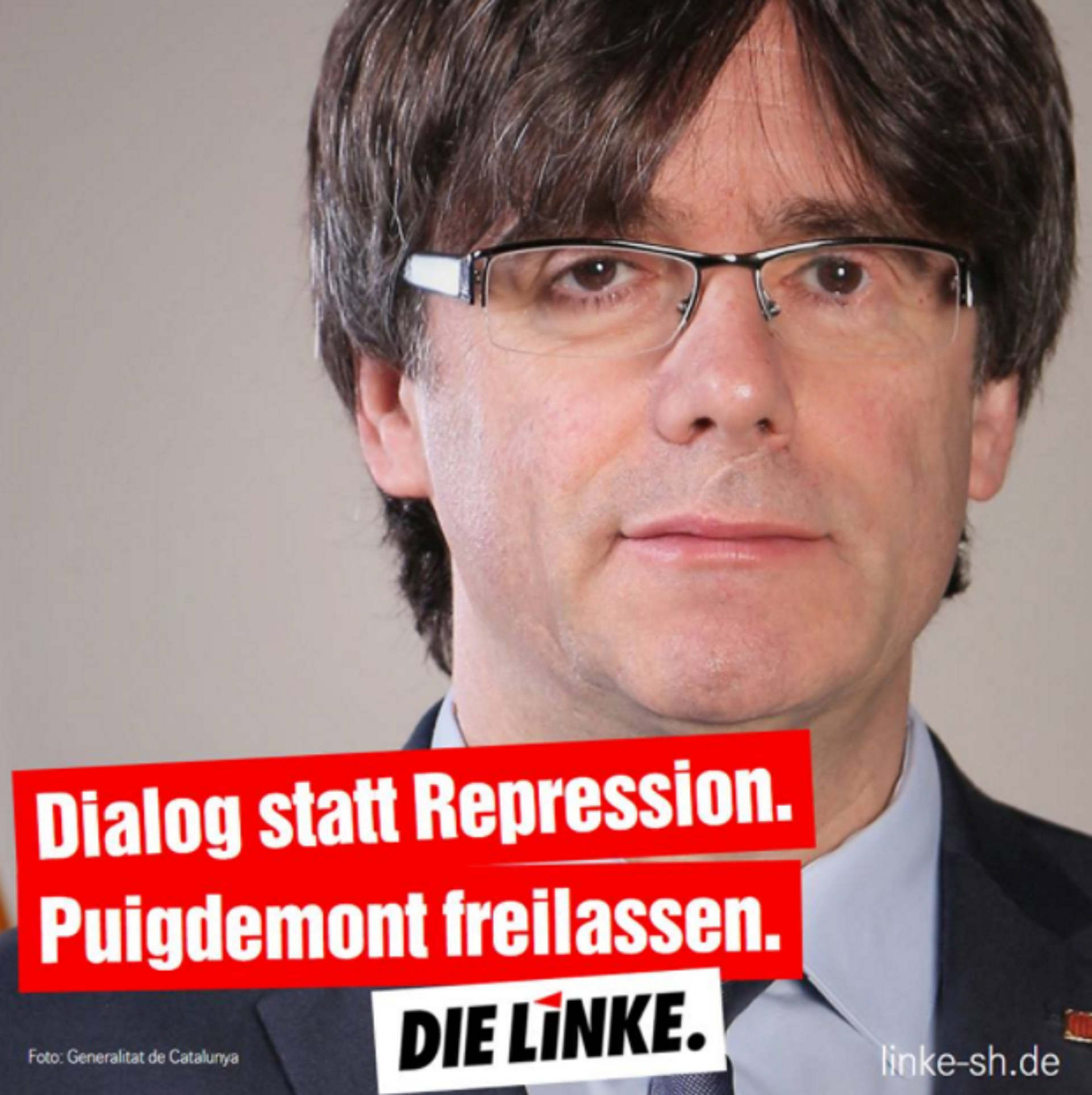 El cartel de die Linke en apoyo de Puigdemont