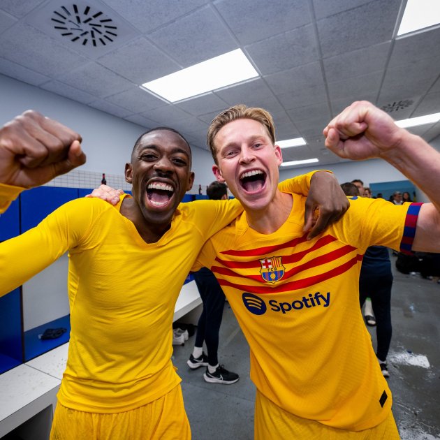 Frenkie de Jong Dembélé campeones / Foto: @FCBarcelona