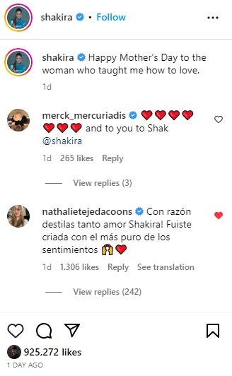 Shakira IG post