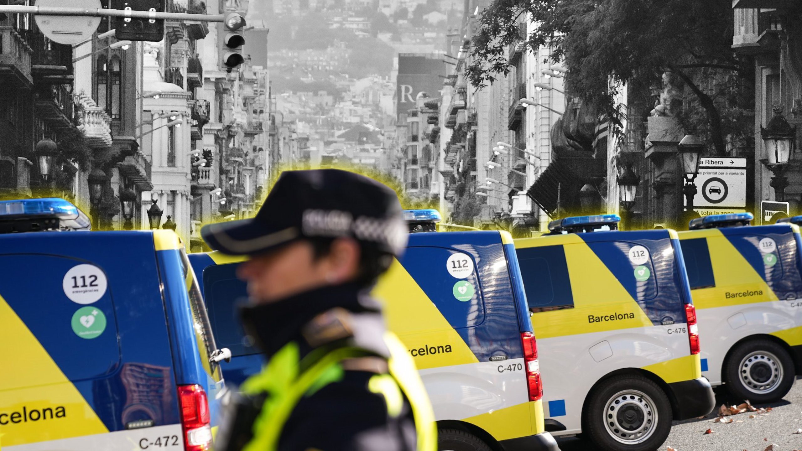 guardia urbana furgonetes fons blanc negre barcelona