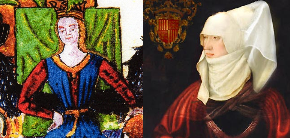 Maria de Sicília i Blanca de Navarra, les esposes de Martí el Jove. Font Wikimedia Commons