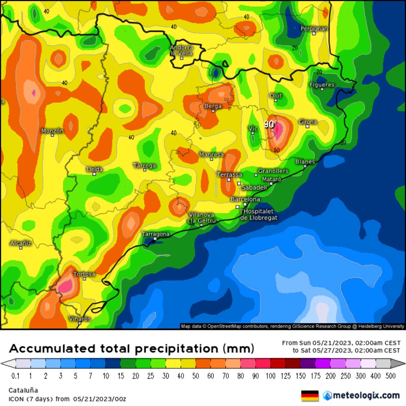 Lloverá en toda Catalunya y se acumularán, por fin, más de una centena de litros de agua / Meteologix
