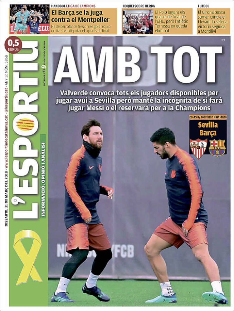 L'Esportiu Portada 31 03 2018 L'Esportiu Portada 31 03 2018