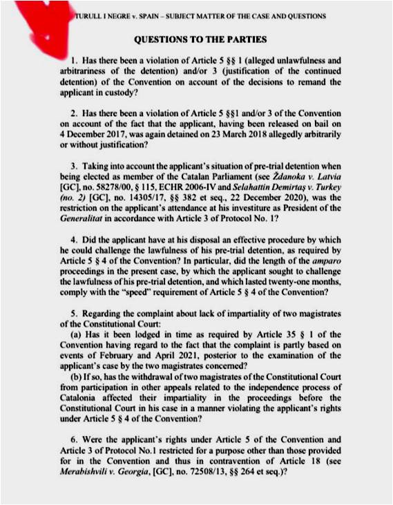 Turull v Spain Questions to the Parties Turull v Spain Questions to the Parties