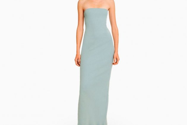 Vestido largo bandeau rib efecto lavado Vestido largo bandeau rib efecto lavado