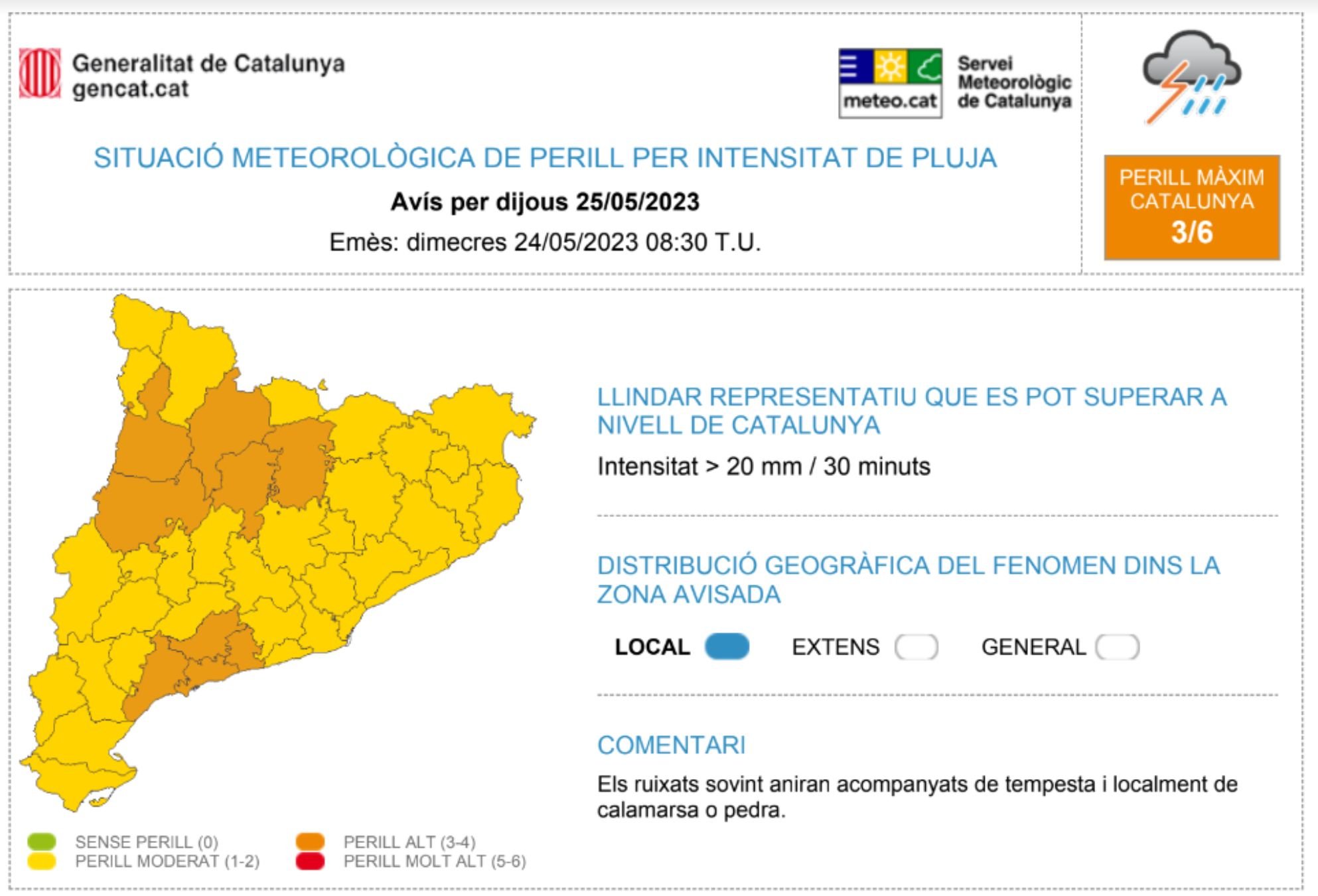 Dijous, la pluja serà molt intensa a tota Catalunya / Servei Meteorològic de Catalunya