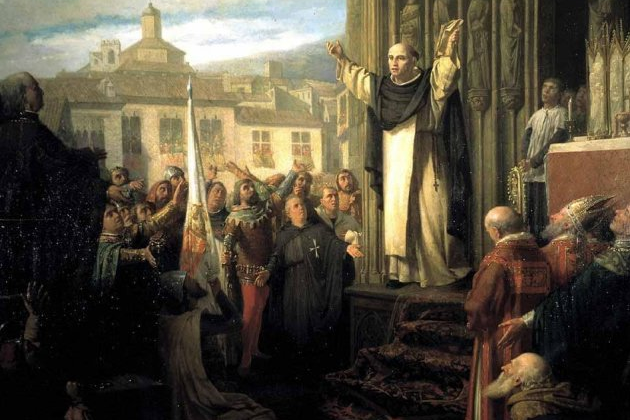 Mor sant Vicent Ferrer, el predicador de l'Apocalípsi. Pintura contemporŕnia. Vicent Ferrer a Casp. Font Institució Alfons el Magnŕnim. Valčncia