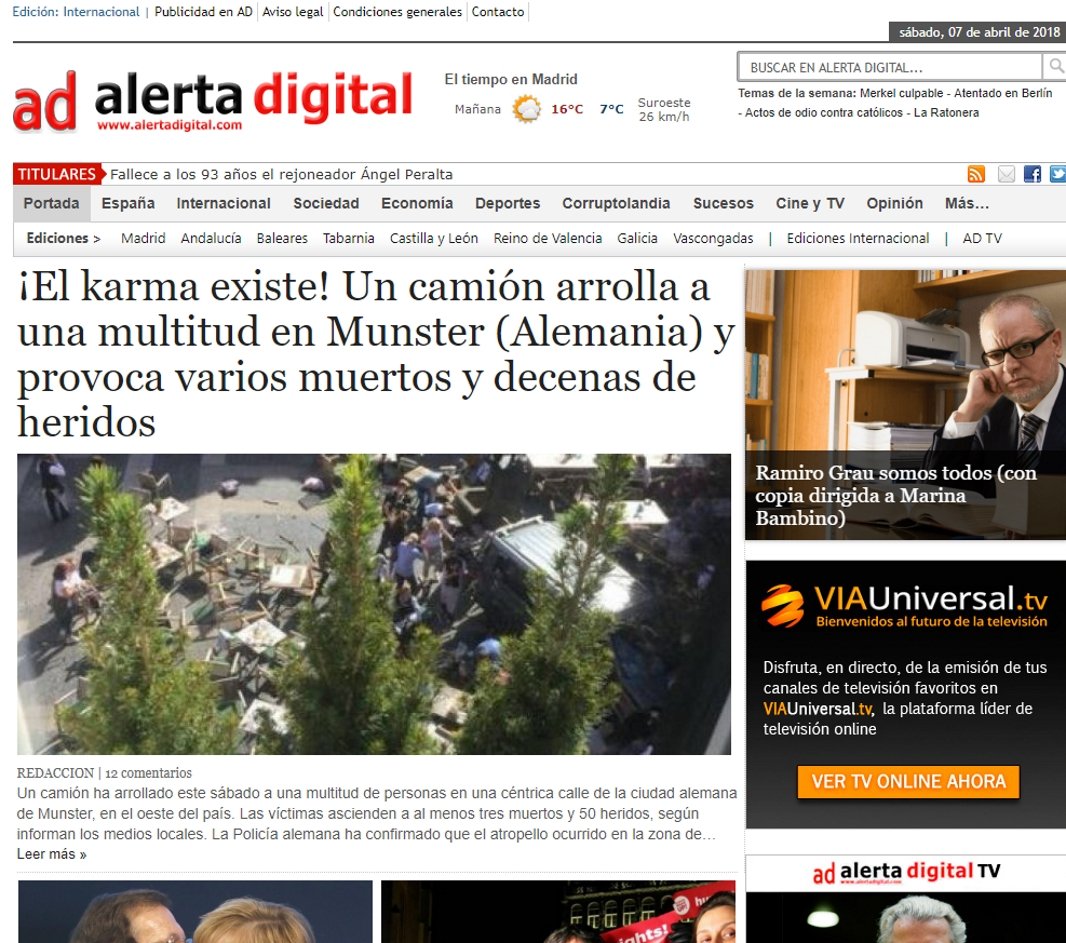 Spanish unionist newspaper attributes Münster vehicle attack to "karma"