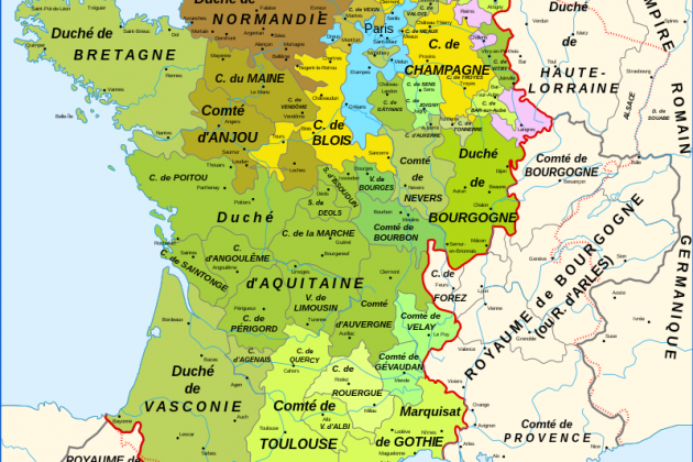 Mapa del reino de Francia y de los condados catalanes independientes a principios del siglo XI. Fuente Cartas Historiques de France