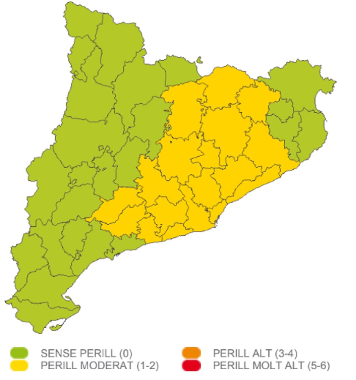 Mapa peligro tormentas Catalunya Meteocat