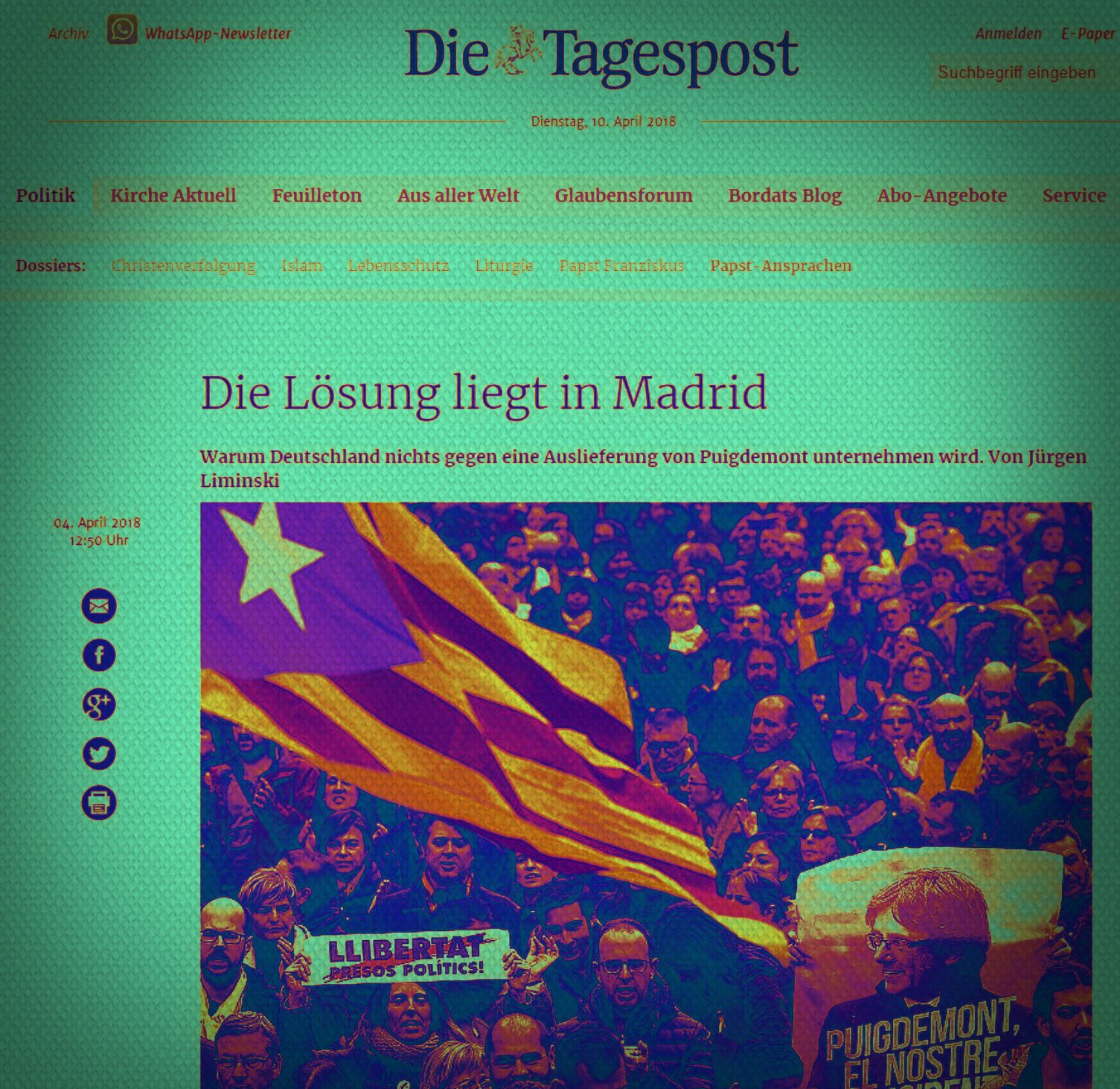 El principal diario católico alemán, a Rajoy: "La coacción no es solución"