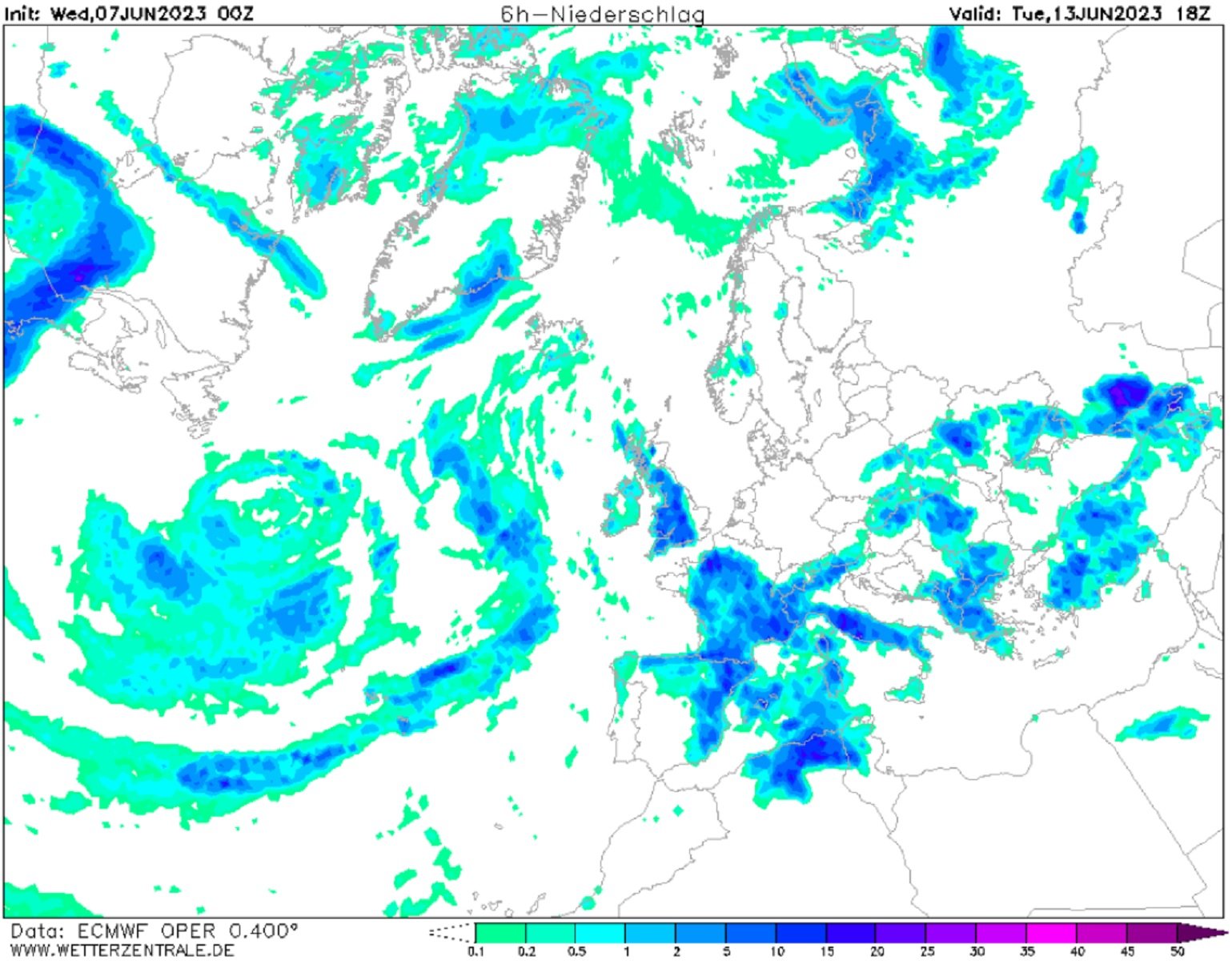 Pluges i tempestes dimarts, 13 de juny ECMWF Wetterzentrale