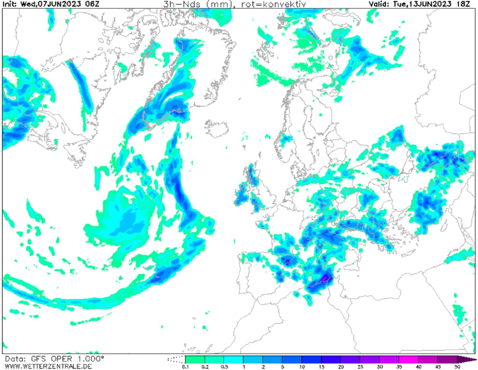 Lluvias y tormentas martes, 13 de junio GFS Wetterzentrale