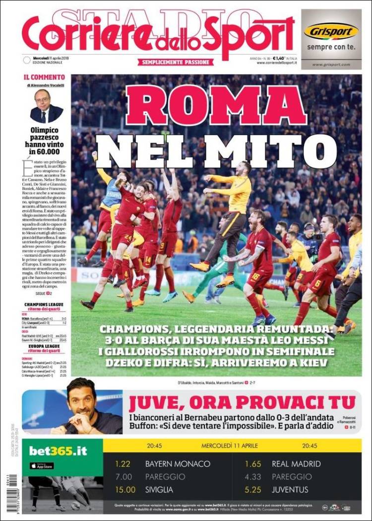 Corriere dello Sport Portada 11 04 2018