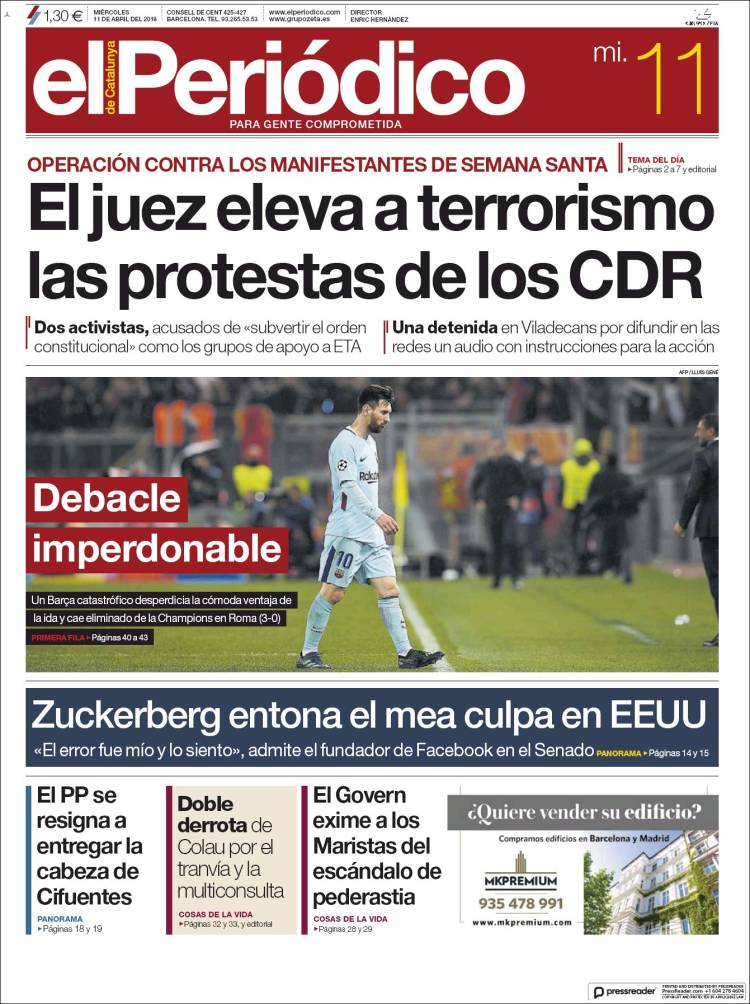 El Periódico Portada 11 04 2018