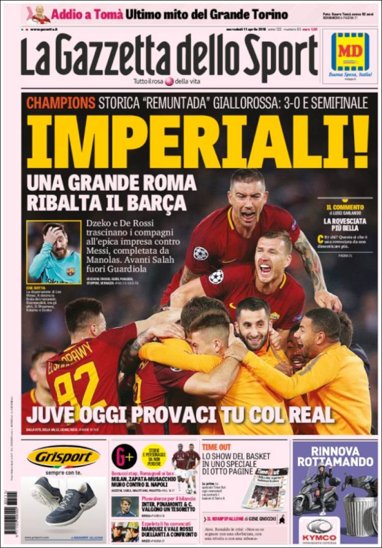 Gazzetta dello Sport Portada 11 04 2018