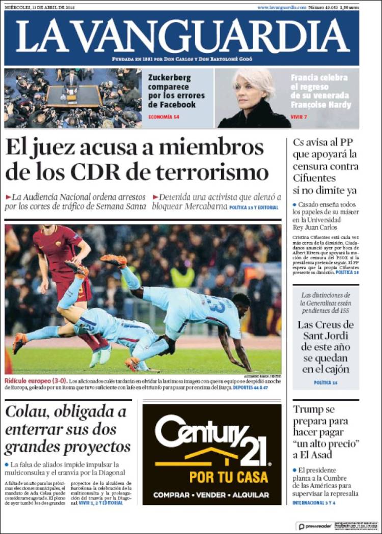 La Vanguardia Portada 11 04 2018
