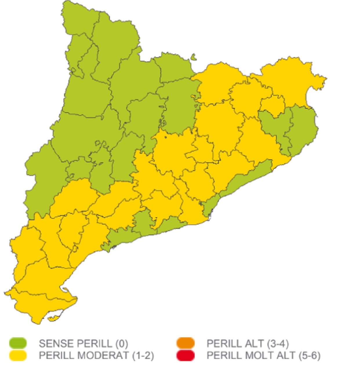 Mapa perill tempestes Catalunya divendres, 9 de juny / Meteocat Mapa perill tempestes Catalunya divendres, 9 de juny / Meteocat