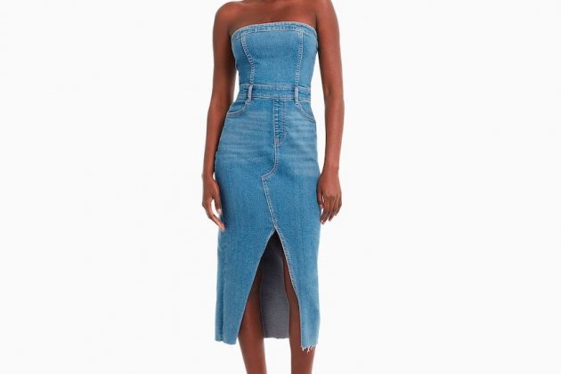 Vestit denim bandeau llarg Vestit denim bandeau llarg