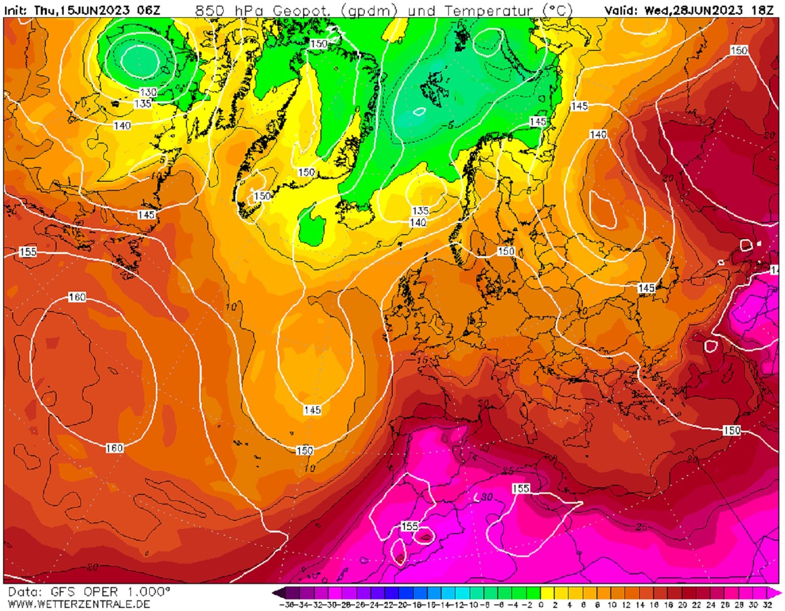 Ola de calor miércoles, 28 de junio GFS Wetterzentrale