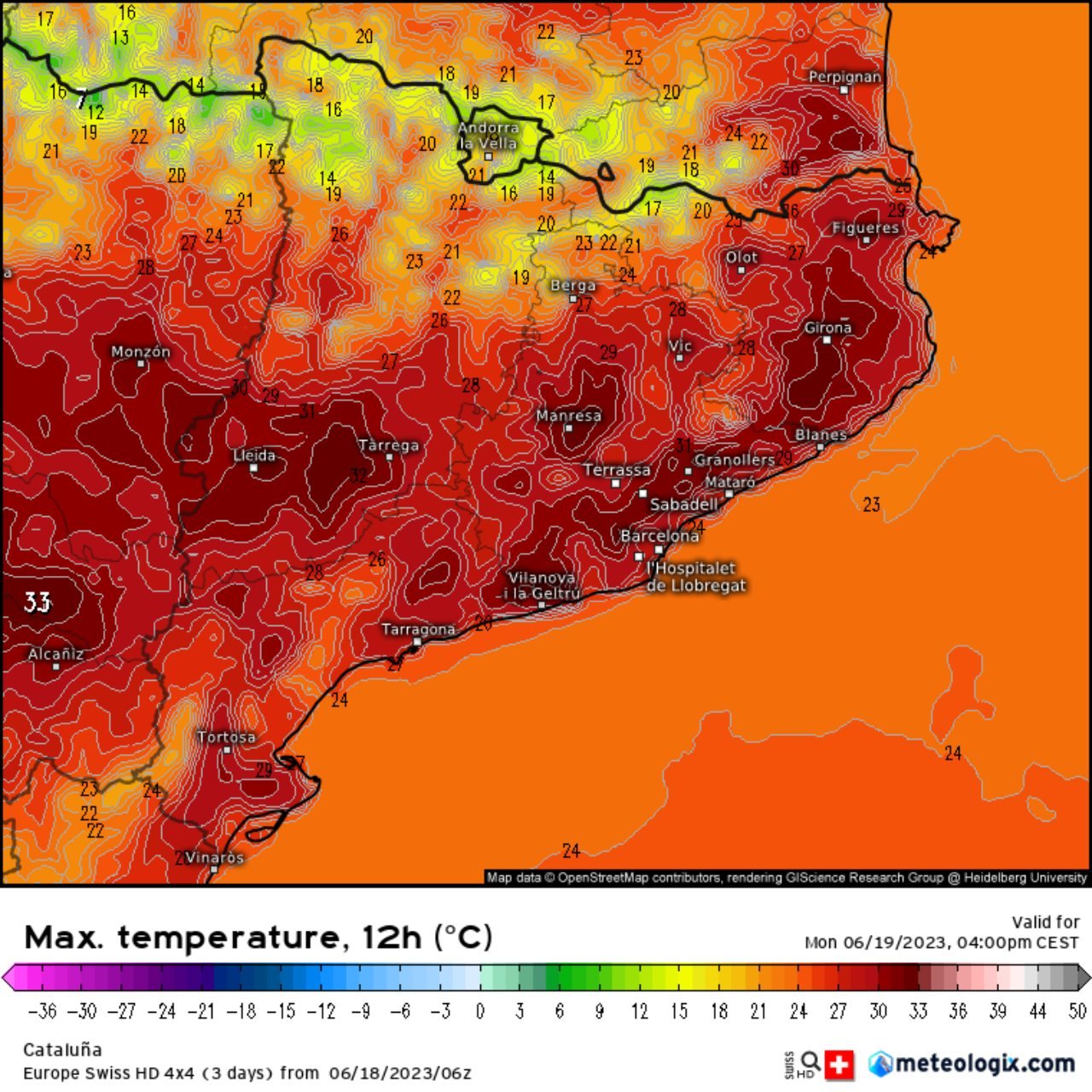 El calor apretará en toda Catalunya esta semana. Las máximas para el lunes superan los 30 °C a casi todas partes / Meteologix.com El calor apretará en toda Catalunya esta semana. Las máximas para el lunes superan los 30 °C a casi todas partes / Meteologix.com