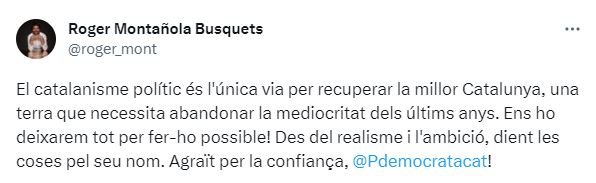 Tuit Roger Montanola PDECAT eleccions 23j Tuit Roger Montanola PDECAT eleccions 23j