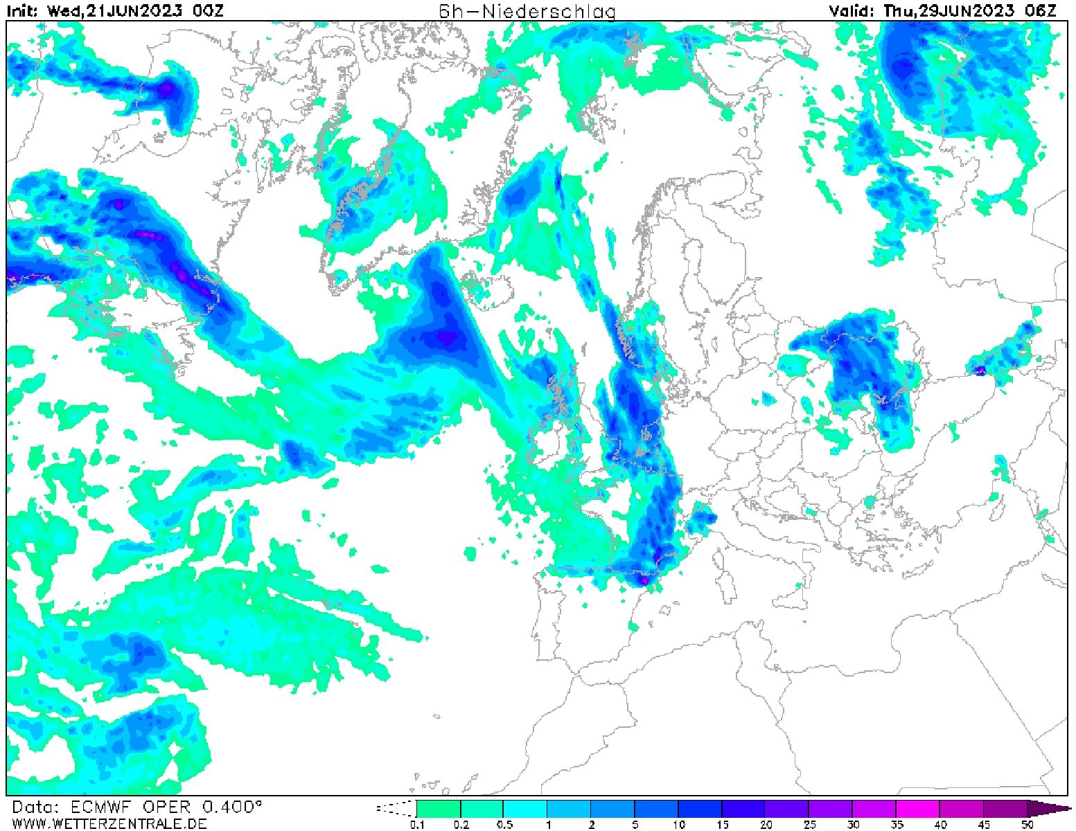 Pluges i tempestes dijous, 29 de juny ECMWF Wetterzentrale