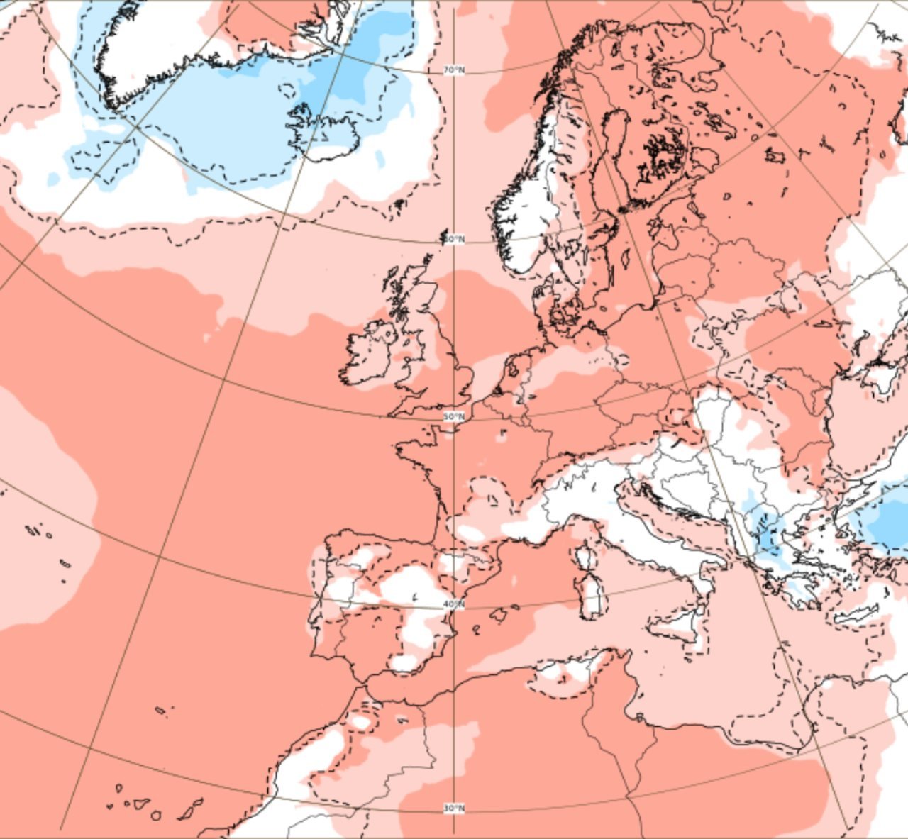 Les prediccions a mitjà termini mostren com, setmana a setmana, juliol serà més càlid del que tocaria / Mapa d'anomalia de temperatura per la primera setmana de juliol -ECMWF