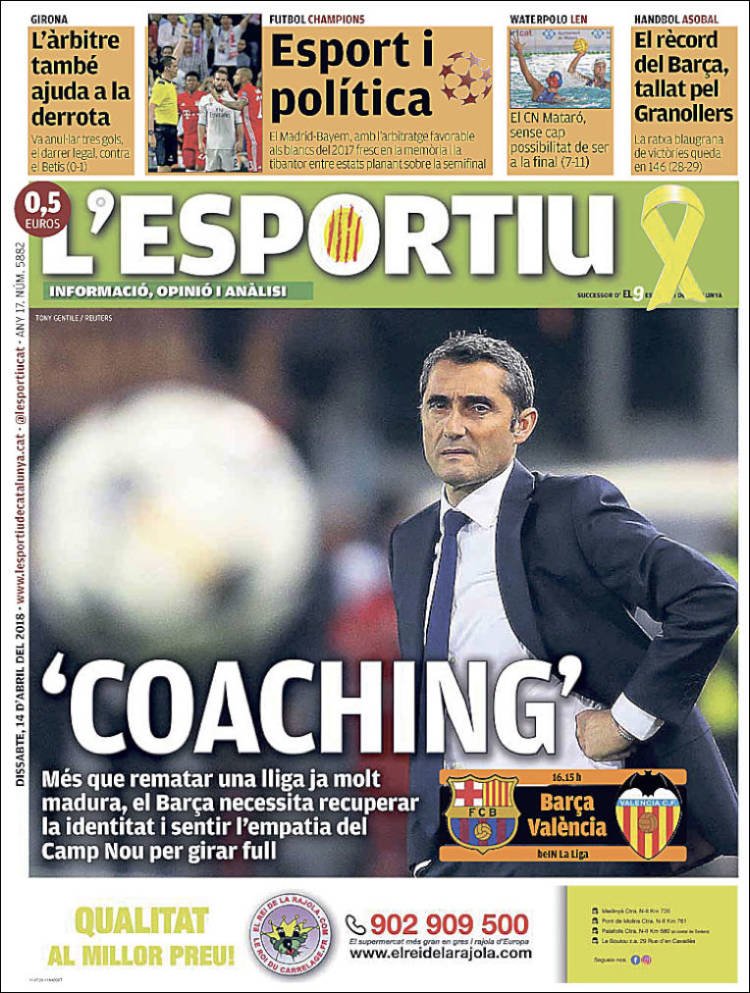 L'Esportiu Portada 14 04 2018 L'Esportiu Portada 14 04 2018