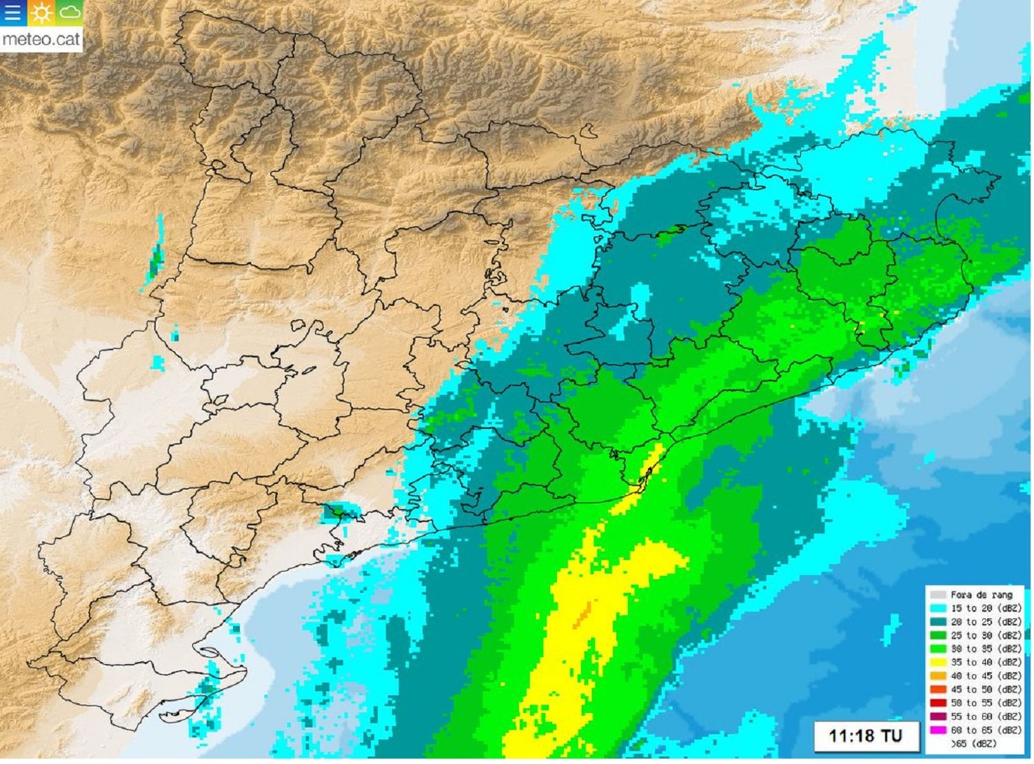 Tarda de precipitacions poc abundants a Catalunya