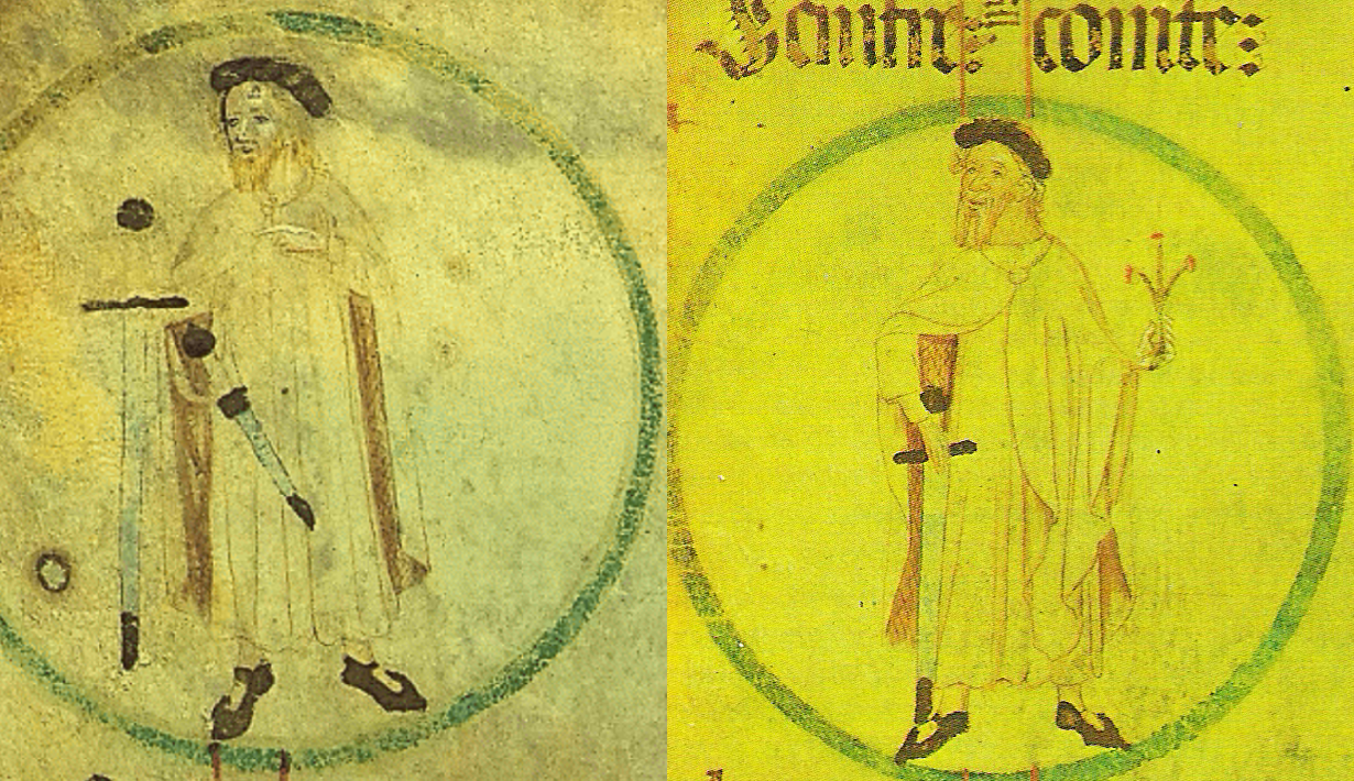 Representació de Guifré II i Sunyer I, avi i pare de Borrell II. Font Rotlle de Poblet