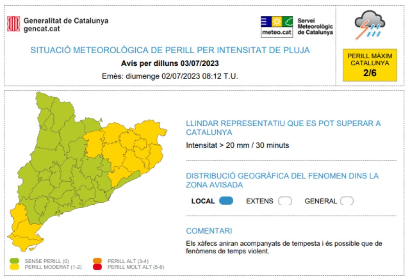 El Servei Meteorològic de Catalunya ha activat els avisos per intensitat de pluja a 13 comarques / Servei Meteorològic de Catalunya El Servei Meteorològic de Catalunya ha activat els avisos per intensitat de pluja a 13 comarques / Servei Meteorològic de Catalunya
