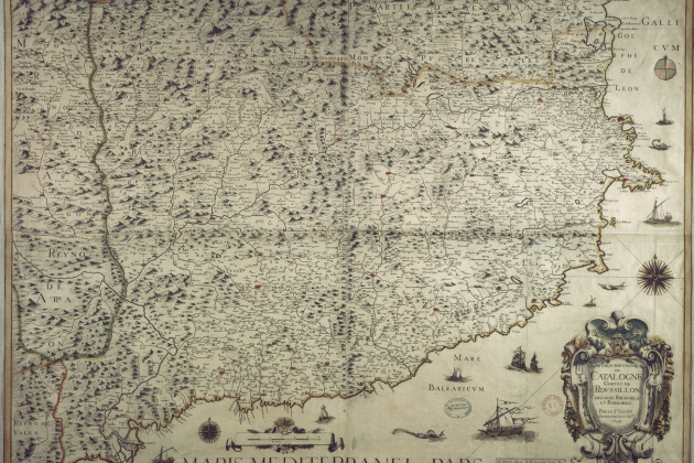 Nombran primer ministro Richelieu, que incorporaría Catalunya a Francia. Mapa francés de Catalunya. 1645. Fuente Bibliothèque Nationale de France (1)