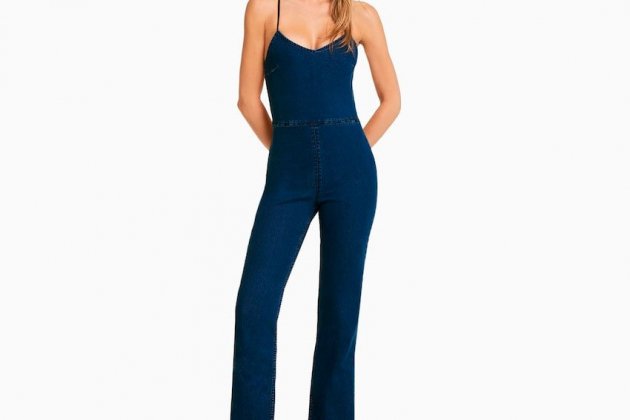 Mono largo denim elástico espalda descubierta Mono largo denim elástico espalda descubierta