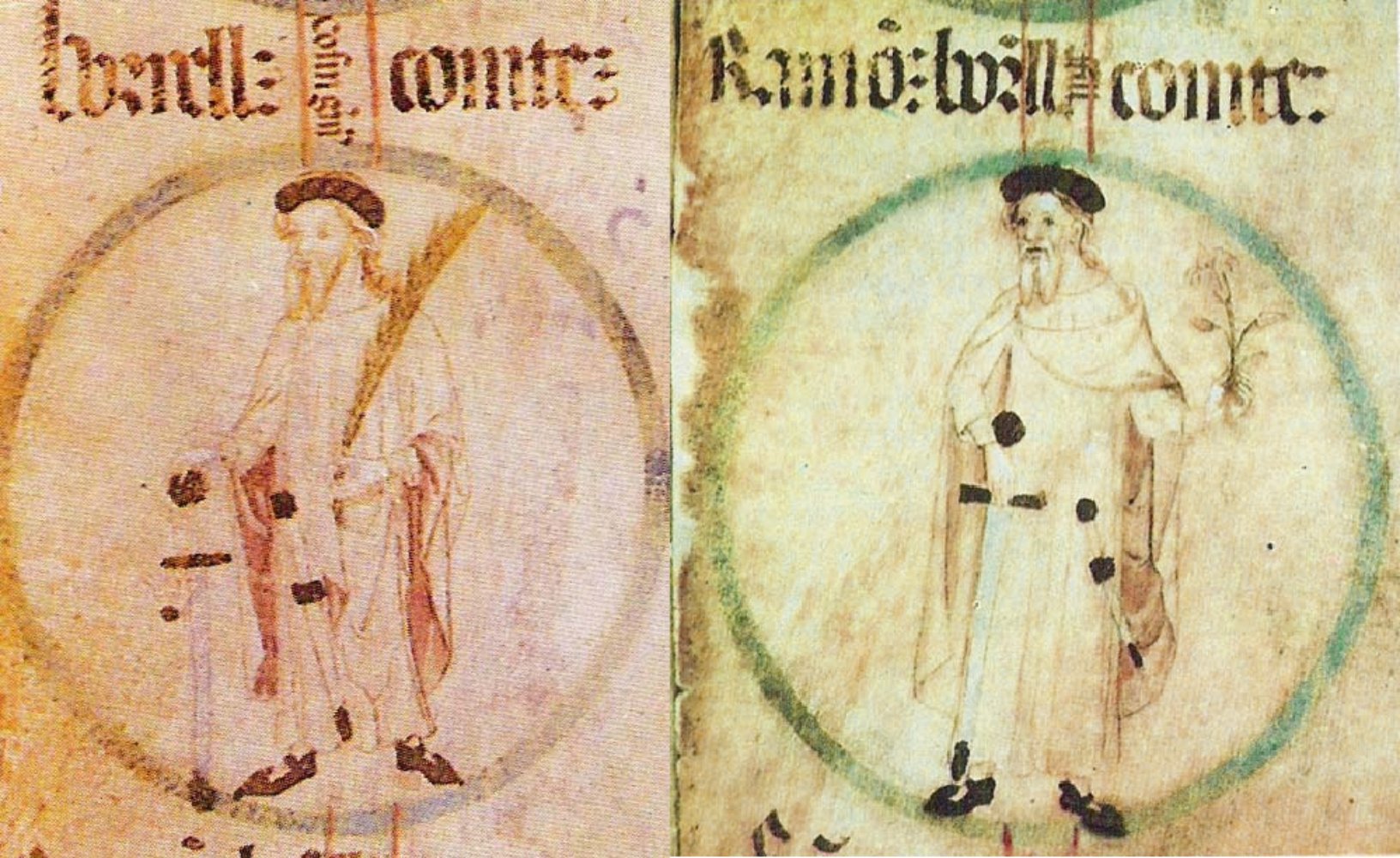 Representació dels comtes Borrell II i Ramon Borrell I. Font Rotlle de Poblet