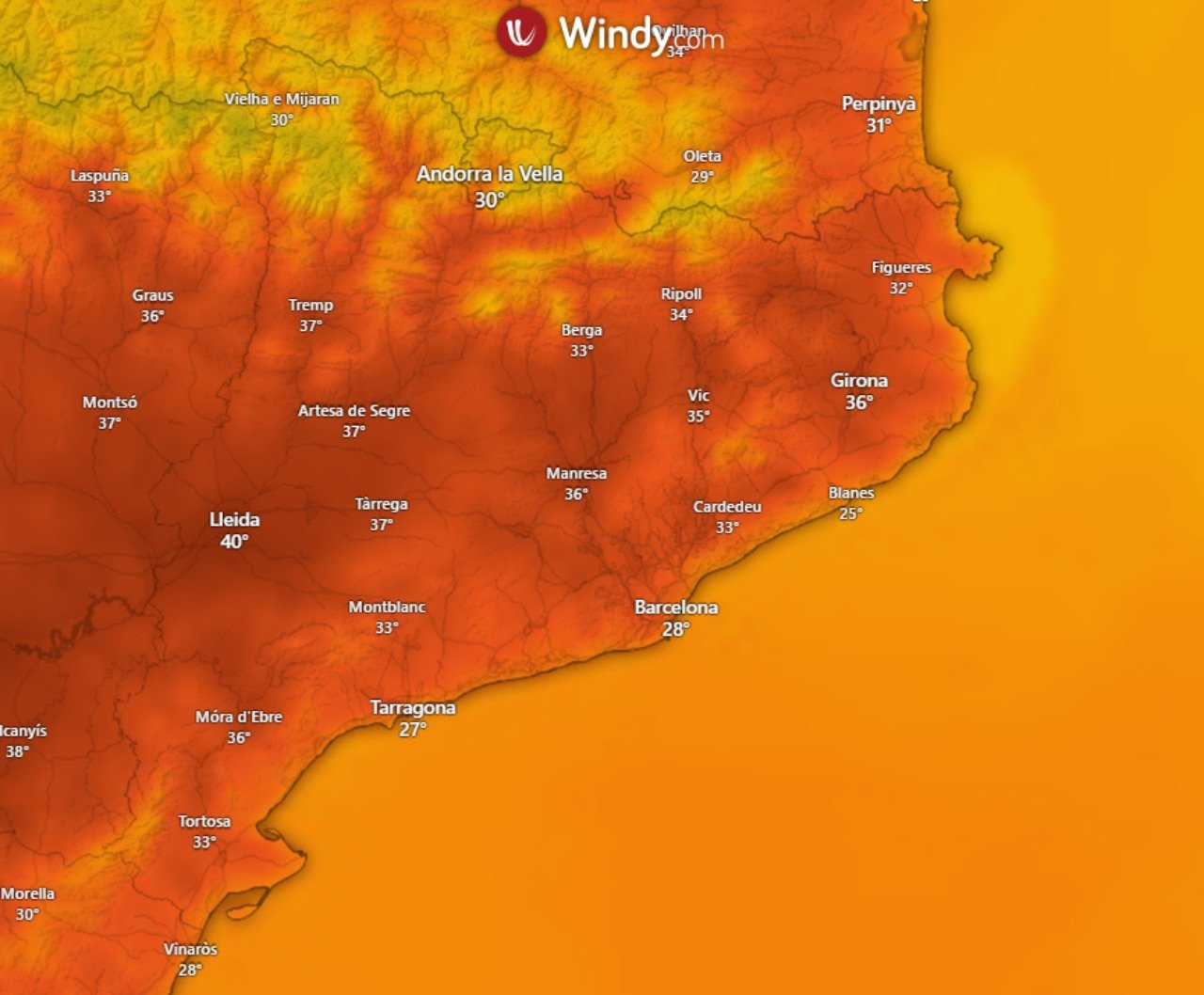 Els 40 °C del cap de setmana són només l'entrant de què ens espera la segona setmana de juliol / WINDY