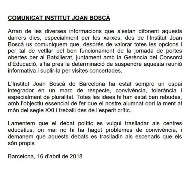 comunicat joan bosca