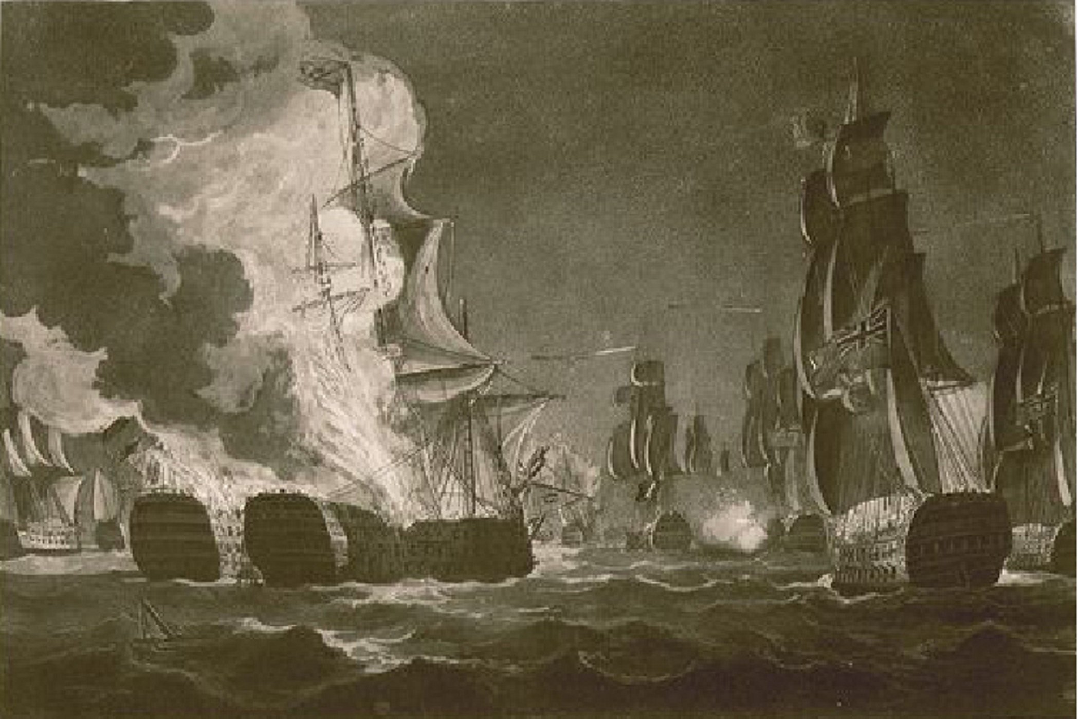 Las dos principales naves españolas se disparan y se destruyen mutuamente