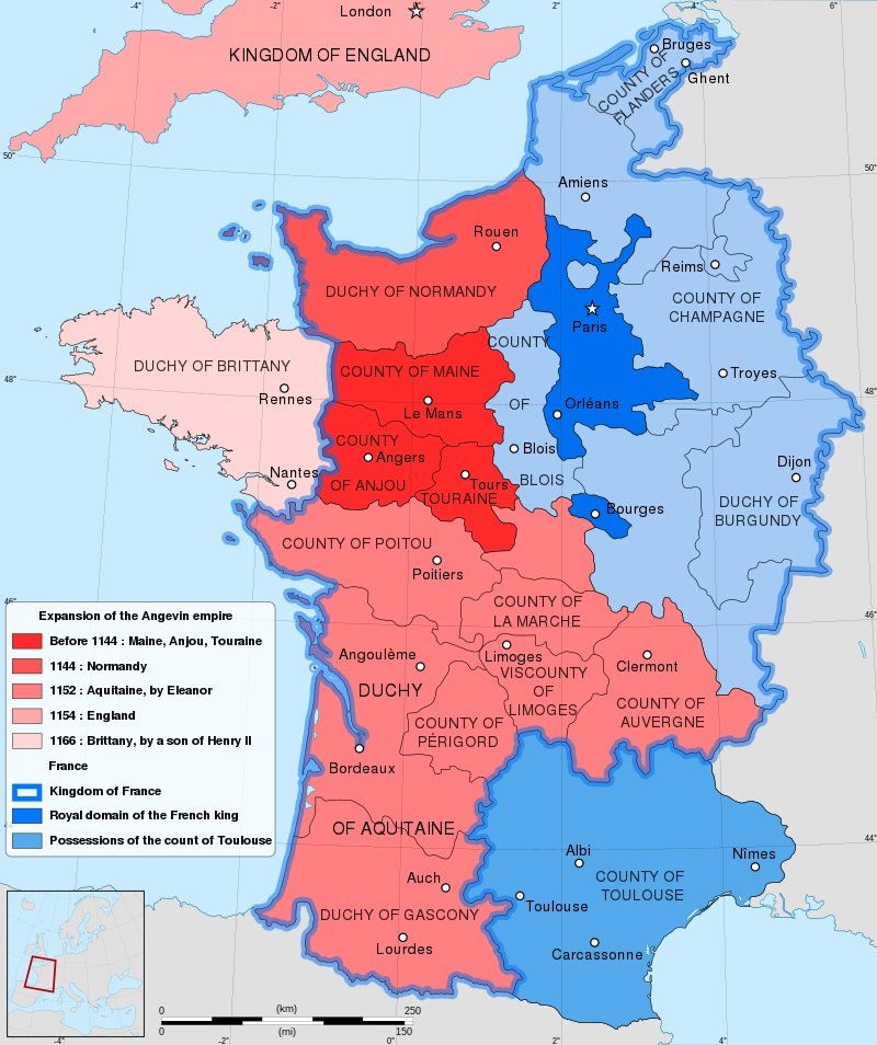 Mapa de la división feudal del reino de Francia (siglo XII). Fuente Cartas de France