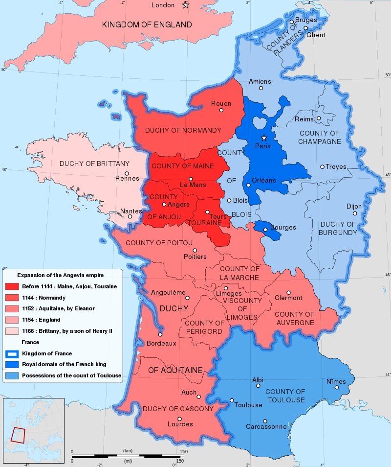 Mapa de la división feudal del reino de Francia (siglo XII). Fuente Cartas de France Mapa de la división feudal del reino de Francia (siglo XII). Fuente Cartas de France